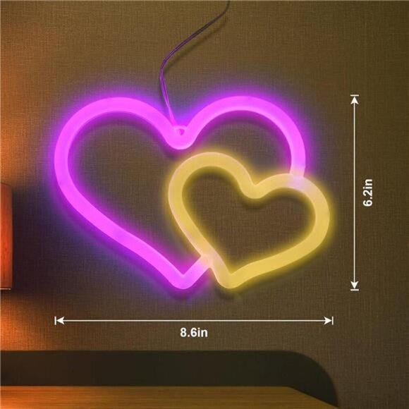 Heart Neon Signs Pink Decorations Lights LED Wall Décor Wedding, Party, Home NEW - Picture 2 of 8